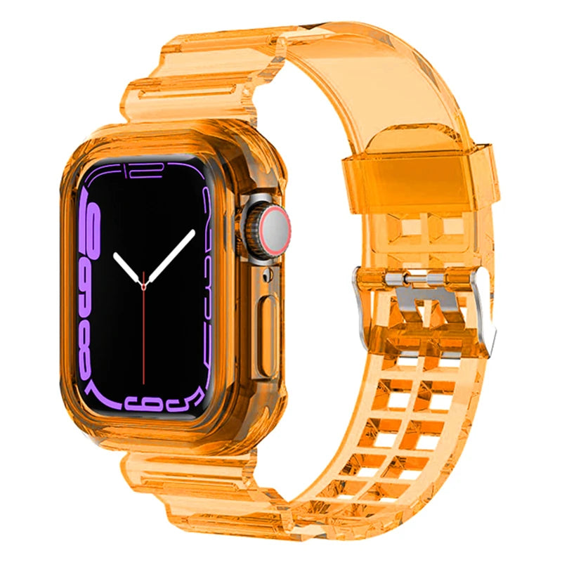 Clear Band + Case for Apple Watch Series 9 8 7 6 SE 5 49mm 45mm 44mm 42mm 41mm Transparent for iwatch 3 38mm 40mm Plastic Strap