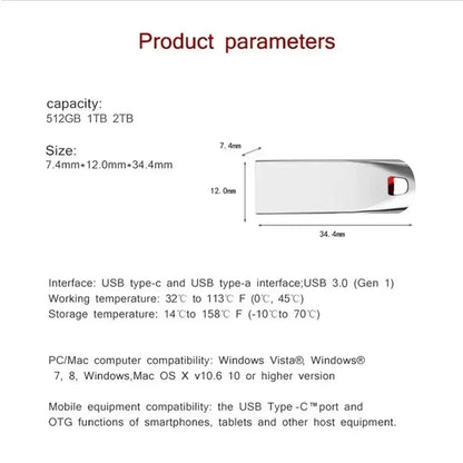 Xiaomi 2TB USB 3.0 Metal Flash Drives High Speed Pendrive 1TB 512GB 256GB Portable Usb Drive Waterproof Memoria Usb Flash Disk