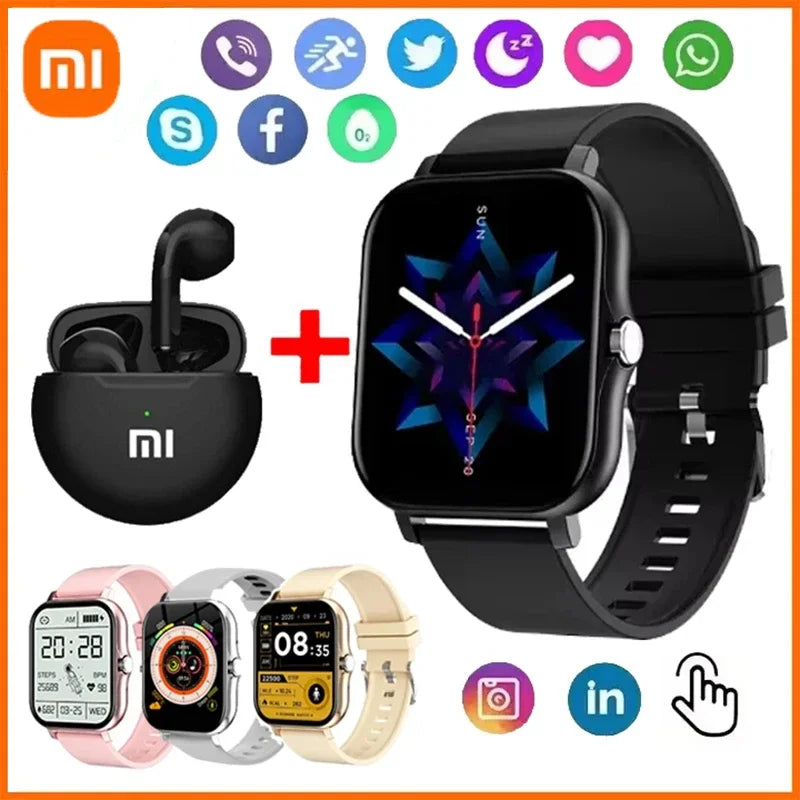 XIAOMI Smart Watch+Earphones Sport Fitness Watches Heart Rate Monitor Waterproof Smartwatch Women Men Gift For Phones Android