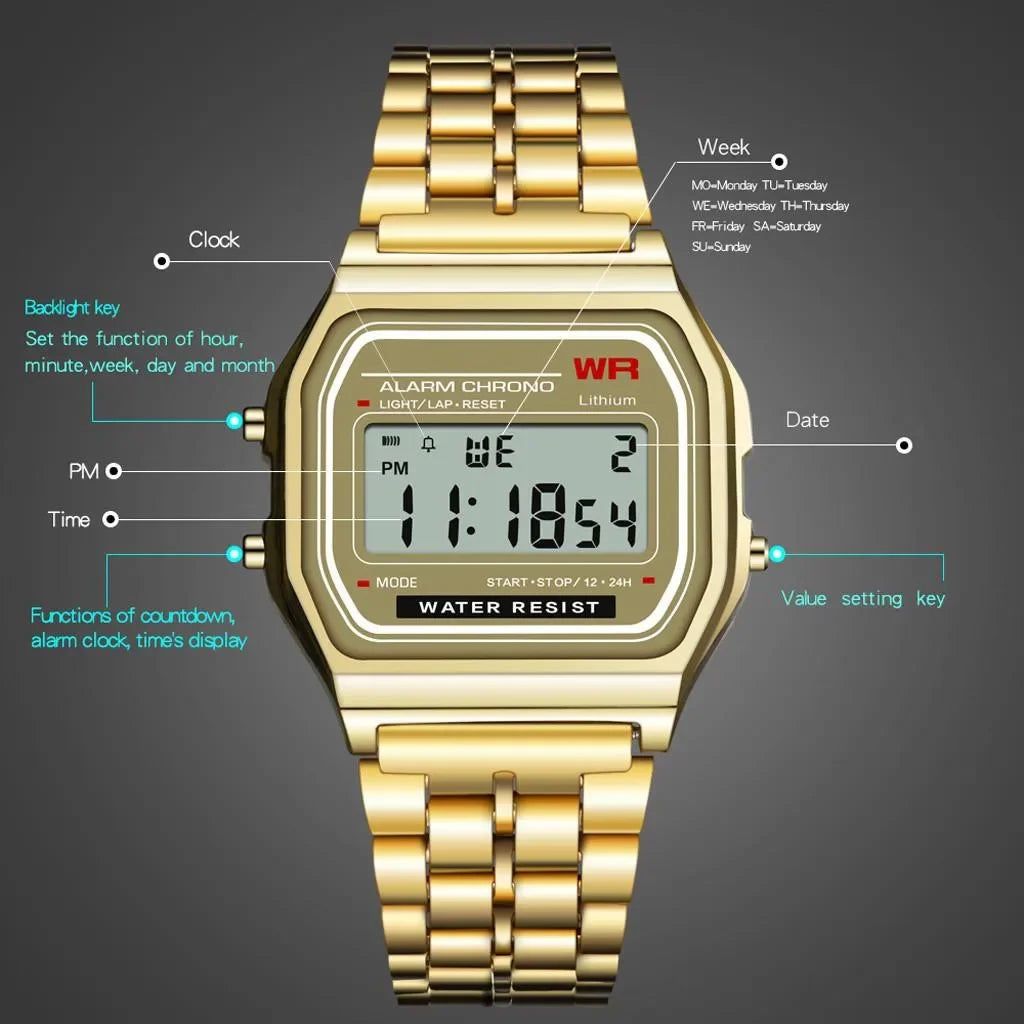 2024 Digital Watches for Men Sports Waterproof Bracelet Clock Gold Electronice LED Wristwatch Women Casucal Montre Homme Relogio