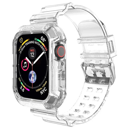 Clear Band + Case for Apple Watch Series 9 8 7 6 SE 5 49mm 45mm 44mm 42mm 41mm Transparent for iwatch 3 38mm 40mm Plastic Strap