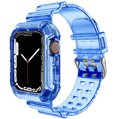 Clear Band + Case for Apple Watch Series 9 8 7 6 SE 5 49mm 45mm 44mm 42mm 41mm Transparent for iwatch 3 38mm 40mm Plastic Strap