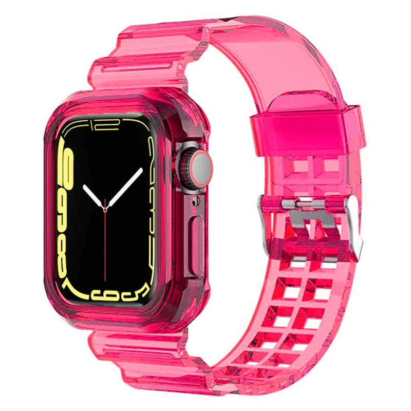 Clear Band + Case for Apple Watch Series 9 8 7 6 SE 5 49mm 45mm 44mm 42mm 41mm Transparent for iwatch 3 38mm 40mm Plastic Strap