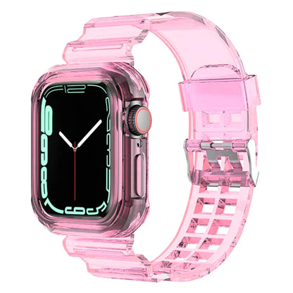 Clear Band + Case for Apple Watch Series 9 8 7 6 SE 5 49mm 45mm 44mm 42mm 41mm Transparent for iwatch 3 38mm 40mm Plastic Strap